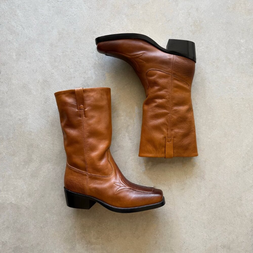 Elysian Brown Distressed Handmade Cowboy Riding Boots - Brand New in Box